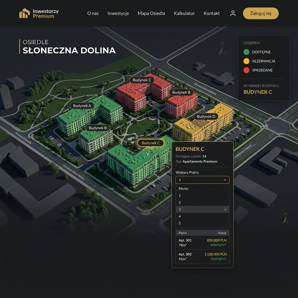 Interaktywna mapa osiedla z wyborem mieszkań
